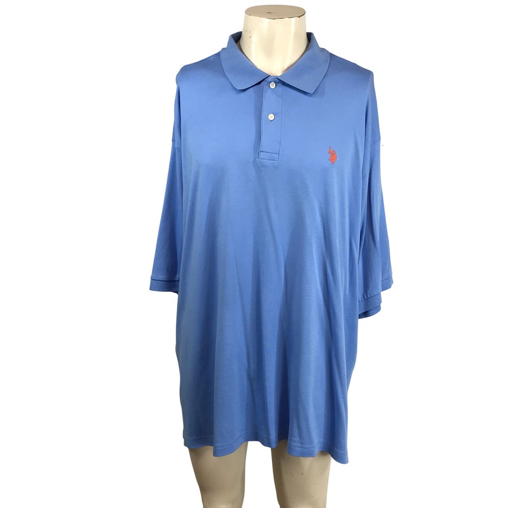 US Polo Assn Men 3XL Luxury Feel Short Sleeve Polo Shirt Blue Orange Logo Cotton